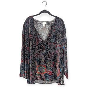 Chico's Floral Semi Sheer Burnout Velvet Silk Blend Tunic Size 2 | Large